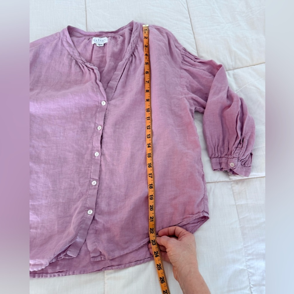 Velvet by Graham & Spencer Rose Pink linen flowy peasant blouse 3/4 sleeve sm EC - Picture 8 of 9